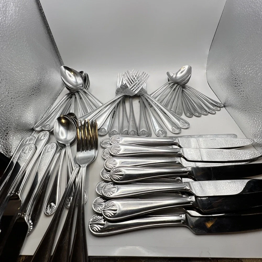 Towle Everyday London Shell Stainless Flatware 48 Pc Set Service for 12+11 Extra
